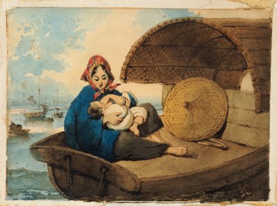 En Tanka-kvinna med sitt barn på en båt av George Chinnery