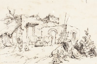 En byscen i Indien [verso] av George Chinnery