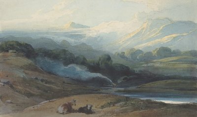 Boskap som vilar i ett bergigt landskap, ca. 1808-12. av George Chinnery