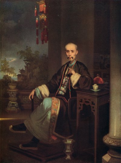How Qua, chef för Hong-köpmännen i Kanton, c1830 av George Chinnery