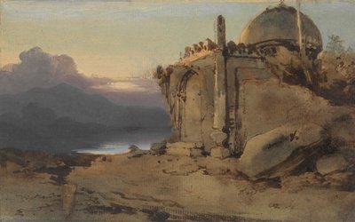 Ruinerna av ett tempel, solnedgång av George Chinnery