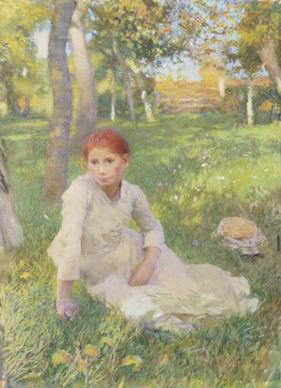 Idleness, 1891 (wc på papper monterat ombord) av George Clausen