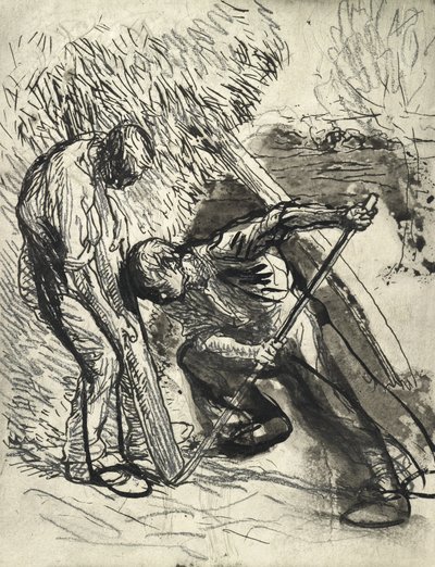 Propping the Rick, ca 1900 (penna, penna och bläck på papper) av George Clausen