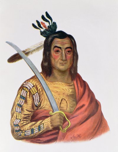Mou-Ka-Ush-Ka eller "Den darrande jorden", en Yankton Sioux Chief, illustration från "The Indian Tribes of North America", av Thomas L. McKenney och James Hall, pub. av John Grant av George Cooke