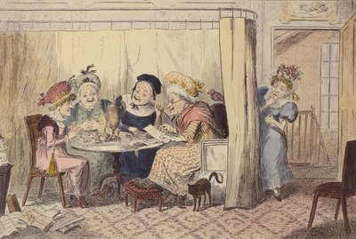 "En nyfiken Junto av förtalande alver eller lyssnare hör sällan gott om sig själva", 1835 av George Cruikshank