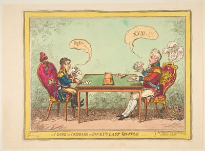 A Game of Cribbage eller Boneys Last Shuffle, 6 juni 1814. av George Cruikshank