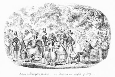 En scen i Kensington Gardens, eller Modes and Frights 1829 (gravyr) av George Cruikshank