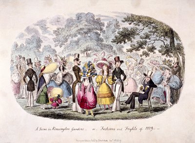 "En scen i Kensington Gardens - eller - mode och skräck 1829" av George Cruikshank
