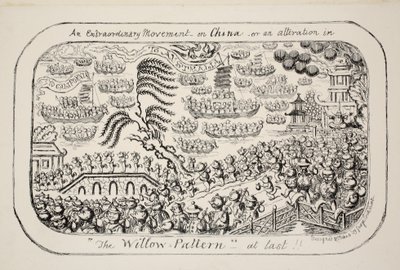 En extraordinär rörelse om Kina - eller - en förändring i "The Willow Pattern" äntligen!!, pub. 1853 av George Cruikshank