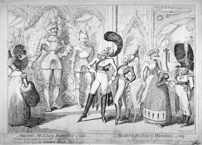Forntida och moderna militära dandies, 1835. av George Cruikshank