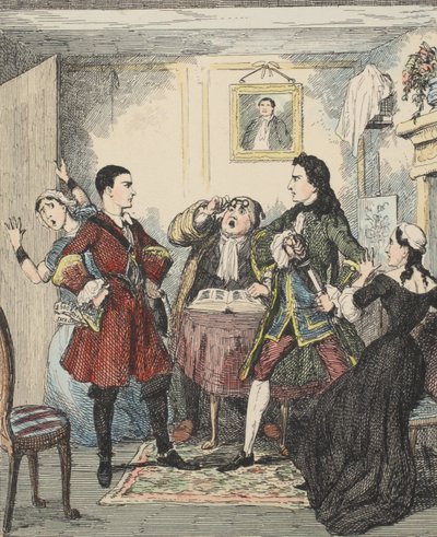 Audacity of Jack Sheppard, illustration från Jack Sheppard: A Romance av William Harrison Ainsworth, publicerad 1839 (handfärgad etsning) av George Cruikshank