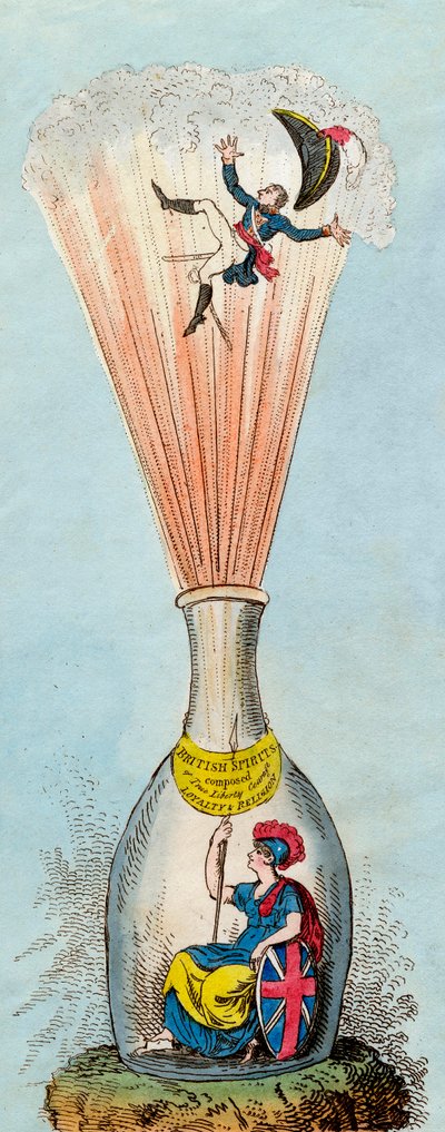 Britannia Blowing the Corsican Bottle Conjurer - 1803 - Brittiska satiriker attackerade ständigt Napoleonregimens legitimitet - av George Cruikshank av George Cruikshank