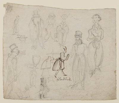 Karaktärsstudier (penna, penna och bläck på papper) av George Cruikshank