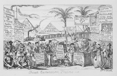 Billige udflugtstog, dvs fremtiden for masseturismen forestillet (gravering) swed av George Cruikshank