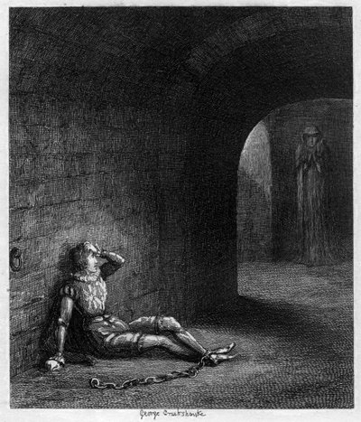 Cuthbert Cholmondeley överraskad av utseendet på en mystisk figur, 1840 av George Cruikshank