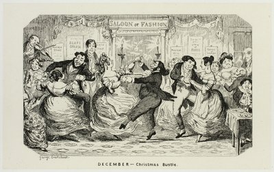 December - Christmas Bustle från George Cruikshanks stålgravyrer till The Comic Almanacks: 1835-1853 av George Cruikshank
