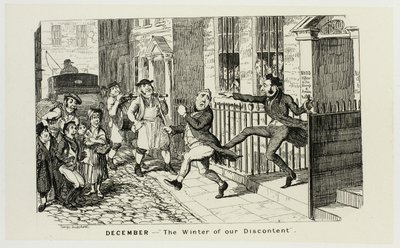 December - "The Winter of Our Discontent" från George Cruikshanks ståletsningar till The Comic Almanacks: 1835-1853 av George Cruikshank