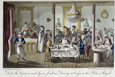 Middag på Very, på Palais Royal - i "Life in Paris" av David Carey, London av George Cruikshank
