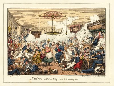 Engelska sjömän som dricker och dansar på en pub, Napoleontiden, 1829 (litografi) av George Cruikshank