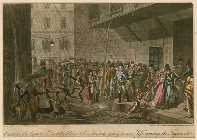 Entre to the Opera; eller: Dick Wildfire och hans vänner på väg till en föreställning om Life among the Figurantes av George Cruikshank