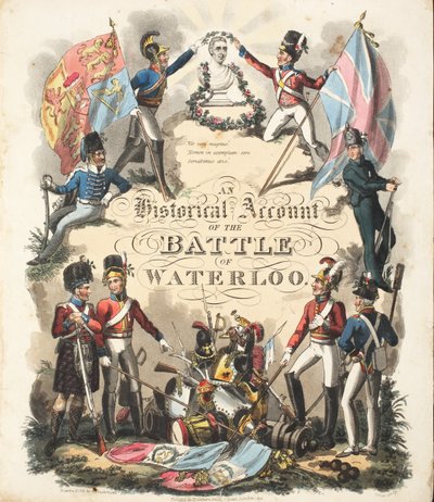 Frontispice, "En historisk redogörelse för slaget vid Waterloo" av William Mudford, graverad av Rouse, pub. H. Colburn, 1816 av George Cruikshank