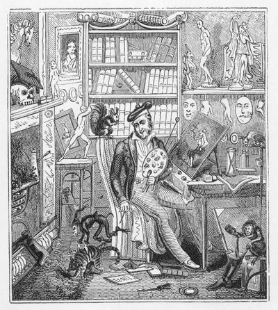 Frontispice illustration för Cruikshank hemma (gravyr) av George Cruikshank