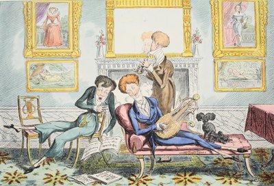 Hummingbirds eller A Dandy Trio, pub. 1835 (handfärgad gravyr) av George Cruikshank