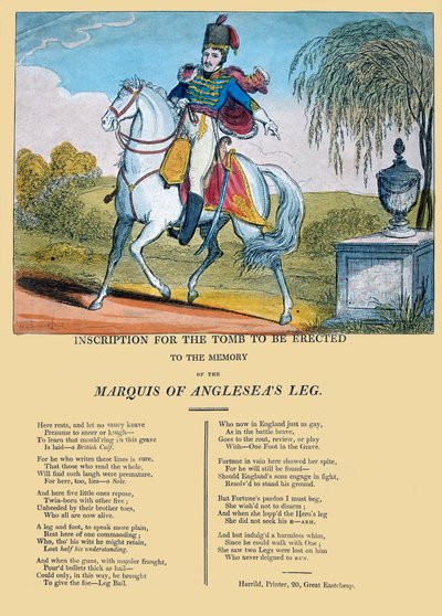 Inskription för graven som ska resas till minnet av markisen av Angleseas ben, utgiven av R. Harrild, c.1815 av George Cruikshank