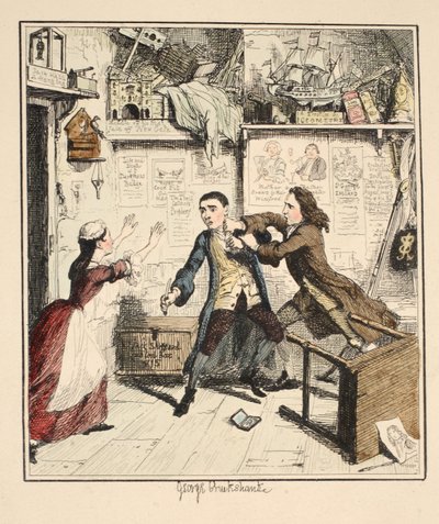 Jack Sheppard uppvisar en vindictive Character, illustration från Jack Sheppard: A Romance av William Harrison Ainsworth, publicerad 1839 (handfärgad etsning) av George Cruikshank