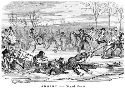 Januari - Hard Frost, 1800-talet. av George Cruikshank