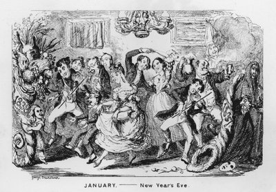 januar, nytårsaften (gravering) swed av George Cruikshank