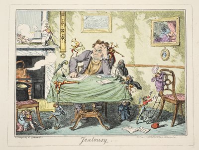 Svartsjuka, pub. 1835 (handfärgad gravyr) av George Cruikshank