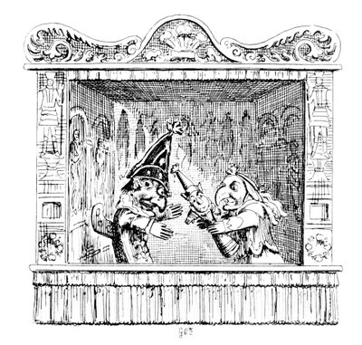 Judy uppmanar Mr Punch att ta barnet av George Cruikshank