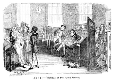 Juni - Helgdag på de offentliga kontoret, c1836. av George Cruikshank
