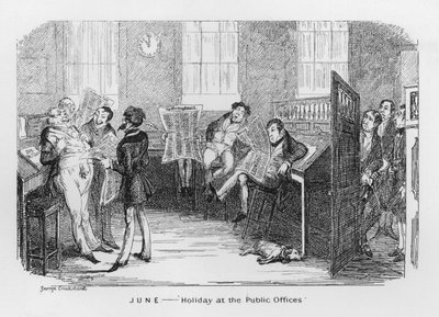 juni, helgdag på det offentliga kontoret (gravyr) av George Cruikshank