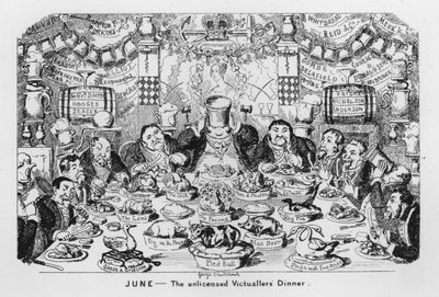 Juni, De olicensierade viktualförsäljarna? Middag av George Cruikshank