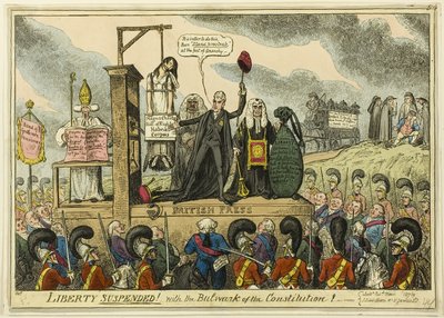 Friheten suspenderad! Med konstitutionens bålverk! av George Cruikshank