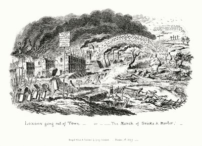 London Going Out of Town, eller March of Bricks and Mortar (gravyr) av George Cruikshank