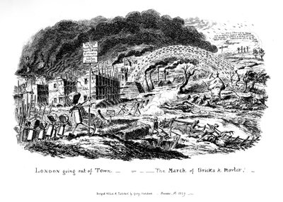 London går ut ur stan - eller The March of Bricks and Mortar, 1829 av George Cruikshank