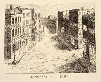 Manchester 1851, från 1851 eller The Adventures of Mr & Mrs Sandboys och familj som kom upp till London för att roa sig och se den stora utställningen, puben. 1851 av George Cruikshank