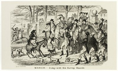 Mars - En dag med Surrey Hounds från George Cruikshanks ståletsningar till The Comic Almanacks: 1835-1853 av George Cruikshank
