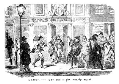 Mars - Dag och natt nästan lika, 1800-talet. av George Cruikshank