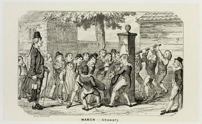 Mars - Showery från George Cruikshanks ståletsningar till The Comic Almanacks: 1835-1853 av George Cruikshank