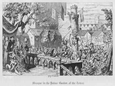 Masque i Palace Garden of the Tower (gravyr) av George Cruikshank