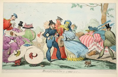Monstrositeter 1825 & 6, pub. 1835 (handfärgad gravyr) av George Cruikshank