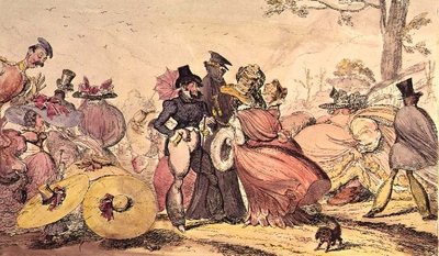 Monstrositeter 1825 och 1826. (Satirisk tecknad serie av engelska mode från 1800-talet) av George Cruikshank