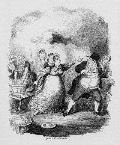 Mr Bumble förnedrad i de fattigas ögon, från "The Adventures of Oliver Twist" av Charles Dickens (1812-70) 1838, publicerad av Chapman und Hall, 1901 av George Cruikshank