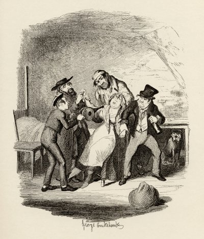 Herr Fagin och hans elev återställer Nancy, från "The Adventures of Oliver Twist" av Charles Dickens (1812-70) 1838, publicerad av Chapman und Hall, 1901 av George Cruikshank