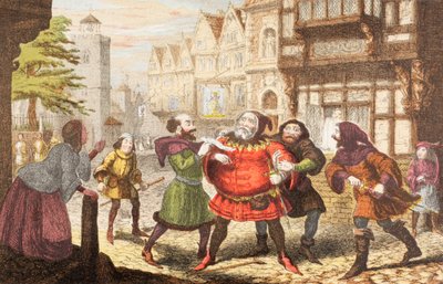 Mrs Quickly låter Sir John Falstaff arresteras i Henry IV, del 2, från 