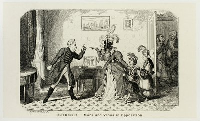 Oktober - Mars och Venus i opposition från George Cruikshanks stålgravyrer till The Comic Almanacks: 1835-1853 av George Cruikshank